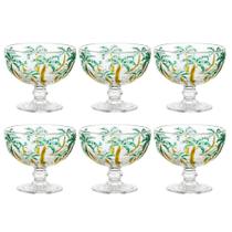 Jogo C/ 6 Taças de Sobremesa Palm Tree Alto Relevo 310ml Mesa Posta Sorvete Doces