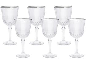 Jogo C/6 Taças de Vidro 300ml Classic Transparente C/ Borda Prata P/ Bebidas e Drinks