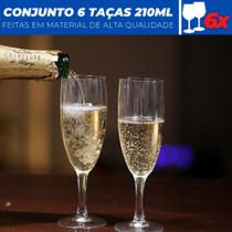 Jogo c/ 6 Taças de Vidro Cristal Champagne Festa Formatura Casamento Reveillon