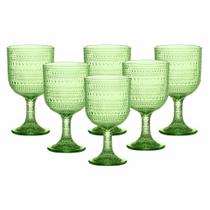 Jogo C/ 6 Taças de Vidro Pérola Verde 390ml Mesa Posta Bebidas Água Suco