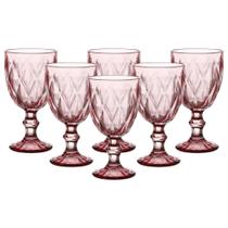 Jogo C/ 6 Taças Diamond Rosa Ametista 340ml Mesa Posta Bebidas Água Suco