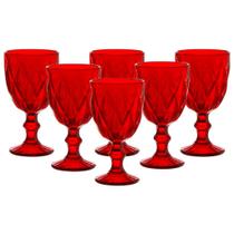 Jogo C/ 6 Taças Diamond Vermelho Rubi 340ml Mesa Posta Bebidas Água Suco