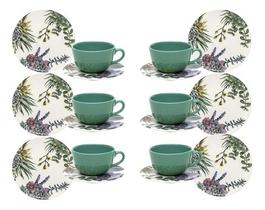 Jogo C/6 Xícaras Bothanicac/6 Pires +6prato Sobremesa Oxford