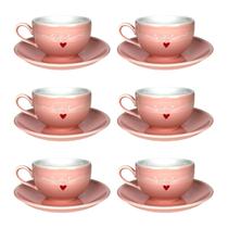 Jogo C/6 Xícaras Com Pires Lamour Porcelana Chá Café 160ml