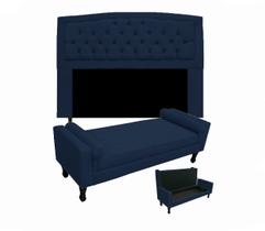 Jogo Cabeceira Geovana + Calçadeira Fênix King 195cm Suede Azul Marinho - DL Decor