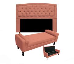 Jogo Cabeceira Geovana + Calçadeira Fênix King 195cm Suede Coral - DL Decor