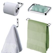 Jogo cabideiro papeleira toalheiro saboneteira de parede para banheiro lavabo suporte em aço cromado