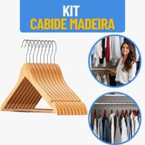Jogo Cabides de Madeira Marfim Verniz Gancho Giratório e Cavas Para Alças Jogo Cabides de Madeira Marfim Verniz Gancho Giratório e Cavas Para Alças
