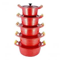 Jogo Caçarola Alumínio Craqueada Preta 16 A 24 Vermelho