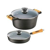 Jogo Caçarola &amp Frigideira de Ferro com Tampa de Vidro - Panela Mineira