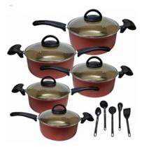 Jogo Caçarola Antiaderente Beje 5 Peças + 5 Espátulas Nylon Jogo Caçarola Antiaderente Beje 5 Peças + 5 Espátulas Nylon