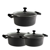 Jogo Caçarola de Ferro Alça de Silicone Preto 16, 18 e 20cm Jogo Caçarola de Ferro Alça de Silicone Preto 16, 18 e 20cm