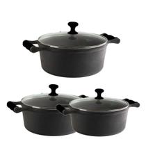 Jogo Caçarola De Ferro Alça De Silicone Preto 16, 18 E 20Cm.