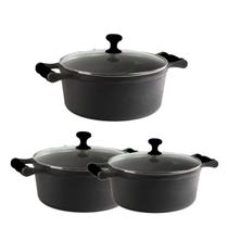 Jogo Caçarola de Ferro Alça de Silicone Preto 16, 18 e 20cm Jogo Caçarola de Ferro Alça de Silicone Preto 16, 18 e 20cm