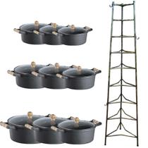 Jogo Caçarola Ferro Alça Madeira T/V 16 Ao 32Cm E Paneleiro Jogo Caçarola Ferro Alça Madeira T/V 16 Ao 32Cm E Paneleiro