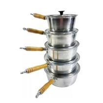 Jogo Caçarola Panela Alumínio Polido Cabo Madeira 14 Ao 22cm Jogo Caçarola Panela Alumínio Polido Cabo Madeira 14 Ao 22cm