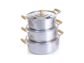 Jogo Caçarola Reta Alumínio Polido Alça de Madeira 26 ao 30 Jogo Caçarola Reta Alumínio Polido Alça de Madeira 26 ao 30