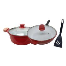 Jogo Caçarola Revestimento Cerâmica Plus 20Cm e Frigideira + Espátula
