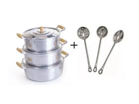 Jogo Caçarolas Alça Madeira Polida Restaurante + Kit Brinde