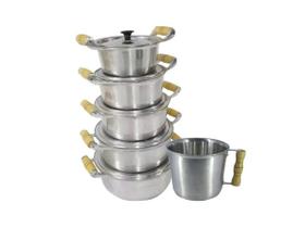 Jogo Caçarolas Alça Madeira Polidas + Canecão 1 Litro Polido