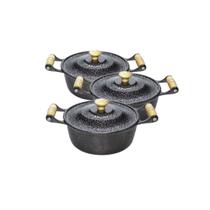 Jogo Caçarolas Alumínio Batido Craqueado Preto 22,24 e 26 cm com Tampa Fundida