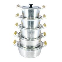 Jogo Caçarolas Alumínio Fundido Polida Alça Madeira 16 A 24 Jogo Caçarolas Alumínio Fundido Polida Alça Madeira 16 A 24