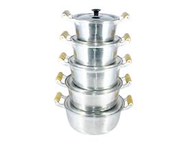 Jogo Caçarolas Alumínio Fundido Polida Alça Madeira 16 a 24