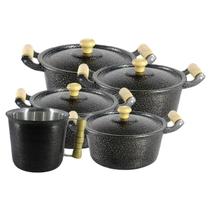 Jogo Caçarolas e Canecão Leiteira Aluminio Fundido Craqueado Preto Jogo Caçarolas e Canecão Leiteira Aluminio Fundido Craqueado Preto