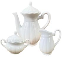 Jogo Café Chá Mesa Posta 3 pçs - Porcelana Branca Canelada