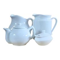 Jogo Café Chá Mesa Posta, Açucareiro barquinha 100ml + Chaleira 400ml + Leiteira 700ml + jarra 740ml - Porcelana Branca Jogo Café Chá Mesa Posta, Açucareiro barquinha 100ml + Chaleira 400ml + Leiteira 700ml + jarra 740ml - Porcelana Branca