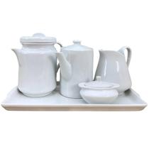 Jogo Café e Chá, Bandeja + Açucareiro barquinha 100ml + Bule bico longo 800ml + Leiteira 740ml + Bule cafeteira 1,1L - P