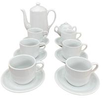 Jogo Café e Chá Mesa Posta 14 peças Porcelana Branca