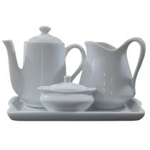 Jogo Café e Chá Mesa Posta, Bandeja + Bule Bico Longo 550ml + Açucareiro100ml + Jarra Leiteira 700ml - Kit Porcelana Jogo Café e Chá Mesa Posta, Bandeja + Bule Bico Longo 550ml + Açucareiro100ml + Jarra Leiteira 700ml - Kit Porcelana