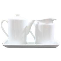 Jogo Café e Chá Mesa Posta, Bandeja + Bule bico longo 800ml + Jarra Leiteira 800ml - Kit Porcelana Branca Jogo Café e Chá Mesa Posta, Bandeja + Bule bico longo 800ml + Jarra Leiteira 800ml - Kit Porcelana Branca