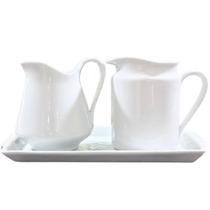 Jogo Café e Chá Mesa Posta, Bandeja + Jarra Leiteira 740ml + Jarra Suco 800ml - Kit Porcelana Branca