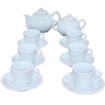 Jogo Café e Chá Mesa Posta- Bule Chaleira 400ML + Açucareiro 250ml + Jogo 6 xícaras 80ml cônica reta com pires