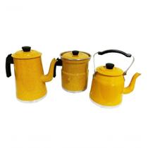 Jogo Café , Leiteira C-apito Bule Chaleira Amarelo Pigmentado Jogo Café , Leiteira C-apito Bule Chaleira Amarelo Pigmentado