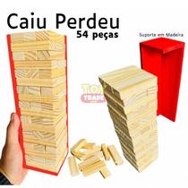Jogo Caiu Perdeu 54 Pçs Madeira Colorida com Dado, Suporte Brinquedo Toy Trade Educativo Original