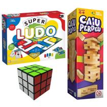Jogo Caiu Perdeu Torre Super Ludo e Cubo Mágico Kit Jogos de Tabuleiro
