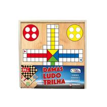 Jogo Caixa de Madeira Com: Damas, Ludo e Trilha - Pais & Filhos