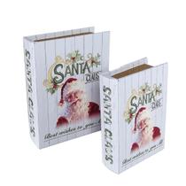 Jogo Caixa Livro Decorativo Porta Objetos MDF Santa Claus Papai Noel 2 Unidades - Magizi
