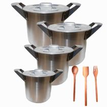 Jogo Caldeirão Linha Hotel 4 Peças + 3 Espátula De Madeira