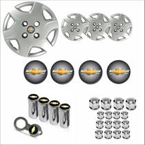 Jogo Calota Aro 13 Celta 2012 à 2015 Chevrolet GM + Emblema Resinado + Tampa Ventil + Capa Parafuso