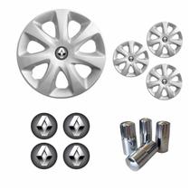 Jogo Calota Aro 13 Clio 2014 2015 Renault + Emblema Resinado + Tampa Ventil Cromada