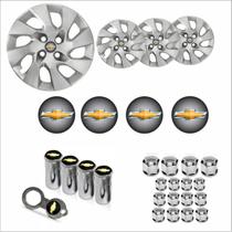 Jogo Calota Aro 13 Corsa Classic Chevrolet GM + Emblema Resinado + Tampa Ventil + Capa Parafuso