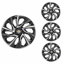 Jogo Calota Aro 13 DS4 Black Silver Universal + Emblema Resinado Chevrolet GM