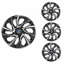 Jogo Calota Aro 13 DS4 Black Silver Universal + Emblema Resinado Ford