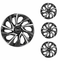 Jogo Calota Aro 13 DS4 Black Silver Universal + Emblema Resinado Hyundai