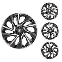 Jogo Calota Aro 13 DS4 Black Silver Universal + Emblema Resinado Renault