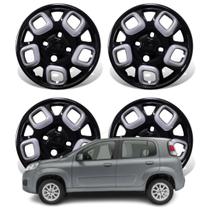 Jogo Calota Aro 13 Fiat Uno Vivace 2015/2016 Cubo Baixo Prata/ Preto Jogo Calota Aro 13 Fiat Uno Vivace 2015/2016 Cubo Baixo Prata/ Preto
